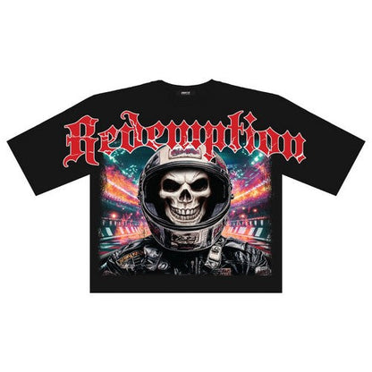 Redemption Skull Oversized Cut-Off Graphic Tee in Black