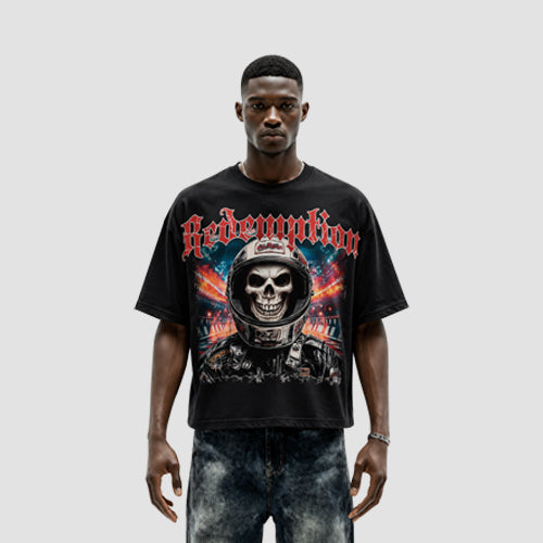 4894DC Redemption Skull Oversized Graphic Crop Tee in Redemption