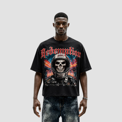 4894DC Redemption Skull Oversized Graphic Crop Tee in Redemption