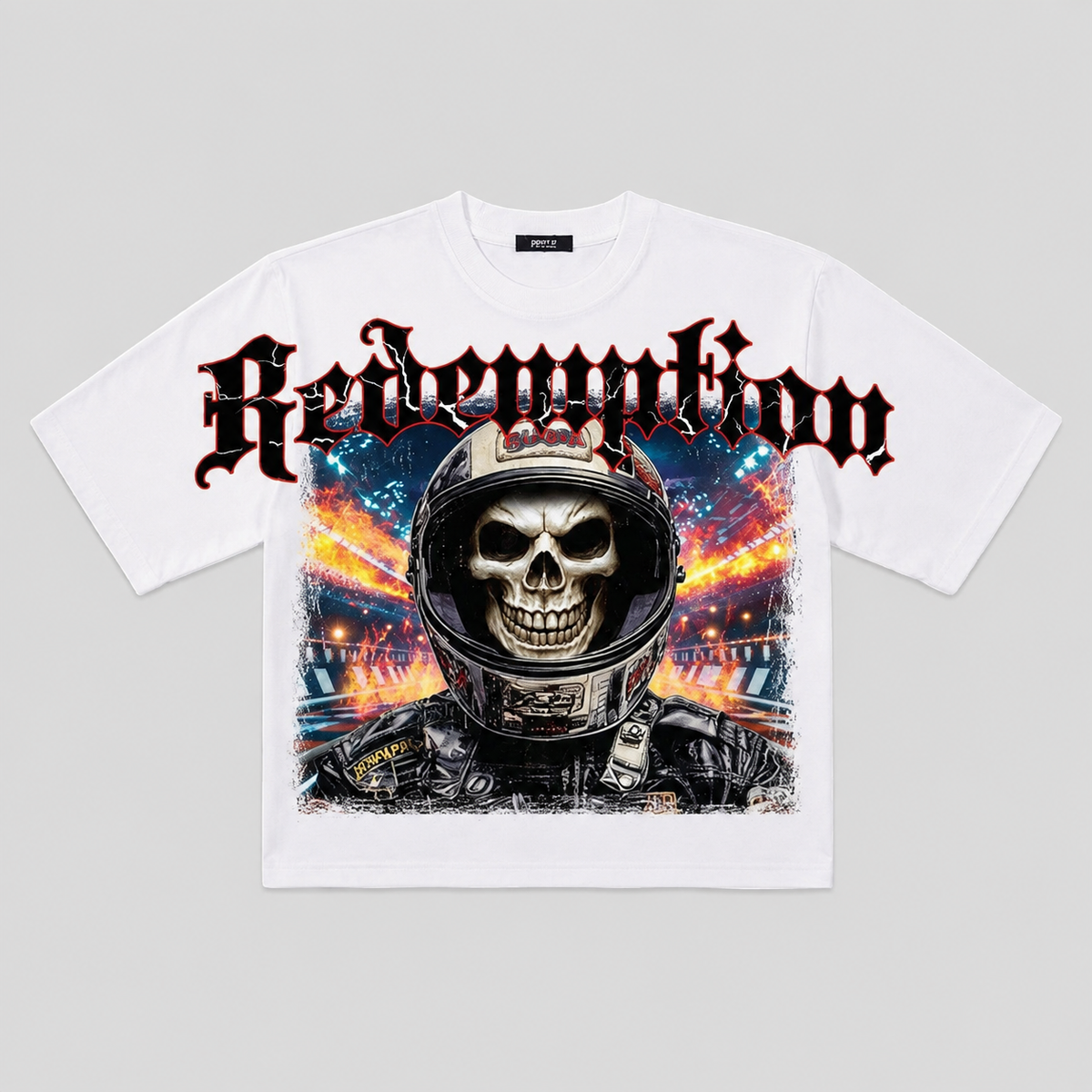 Redemption Skull Oversized Cut-Off Graphic Tee in White