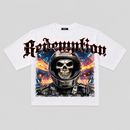Redemption Skull Oversized Cut-Off Graphic Tee in White
