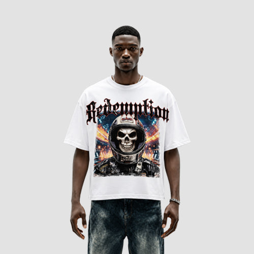 4894DC Redemption Skull Oversized Graphic Crop Tee in Redemption