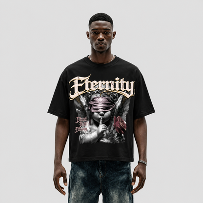 Eternity Oversized Cut-Off Graphic Tee in Black