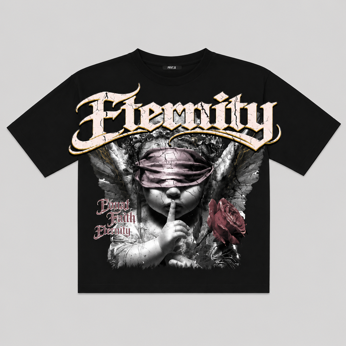 Eternity Oversized Cut-Off Graphic Tee in Black