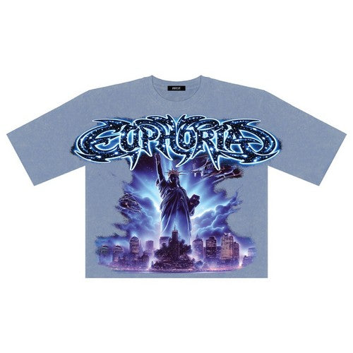 Euphoria Oversized Cut-Off Graphic Tee in Acid Blue