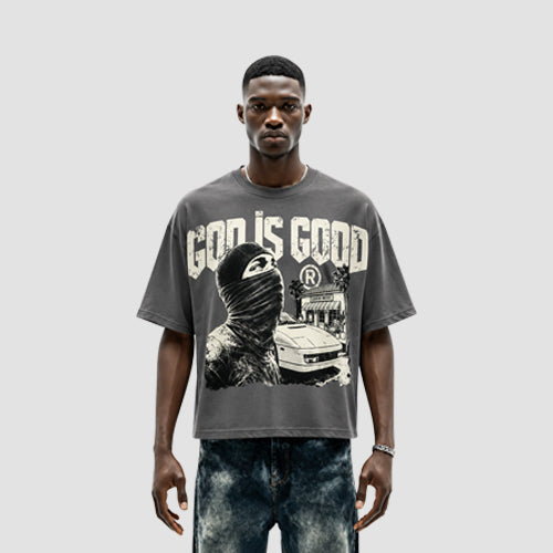A459DC God Is Good Oversized Graphic Crop Tee in God Is Good