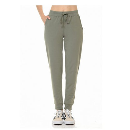French Terry Pull-On Joggers in Military Green