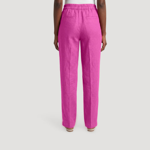 Benetton 100% Linen Slim Fit Turn-Up Capri Pants in Fuchsia
