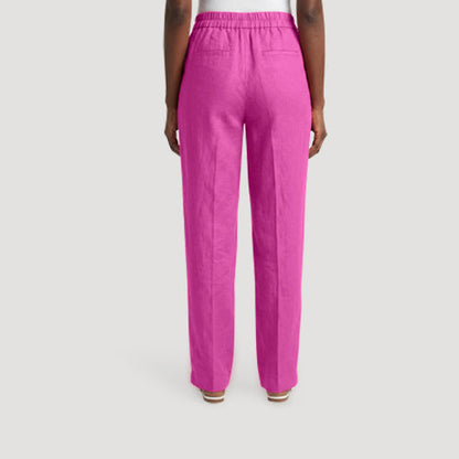 Benetton 100% Linen Slim Fit Turn-Up Capri Pants in Fuchsia