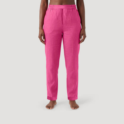 Benetton 100% Linen Slim Fit Turn-Up Capri Pants in Fuchsia