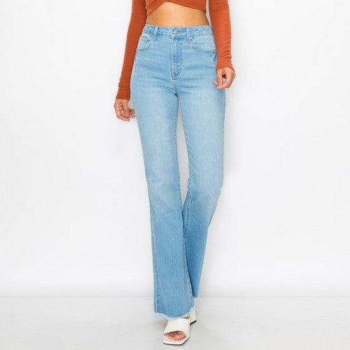 Wax Jean Fray Hem Flare Jeans in Light Denim