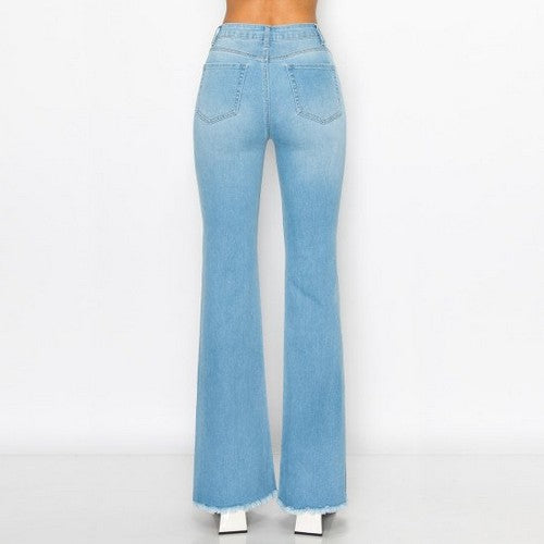 Wax Jean Fray Hem Flare Jeans in Light Denim