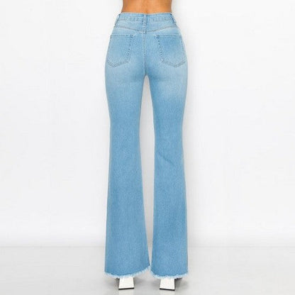 Wax Jean Fray Hem Flare Jeans in Light Denim