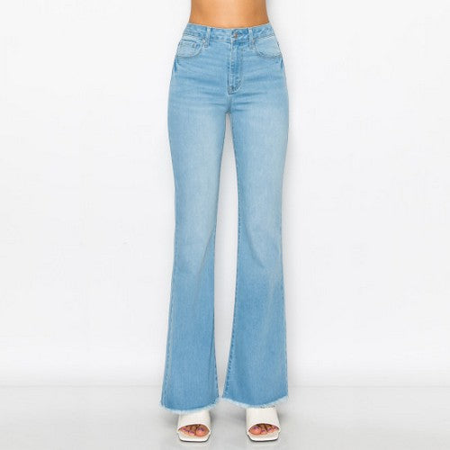 90262 Wax Jeans Fray Hem Flare Jeans in Light Denim