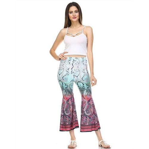 P50046 Bohemian Capri Palazzo Paisley Print Pants