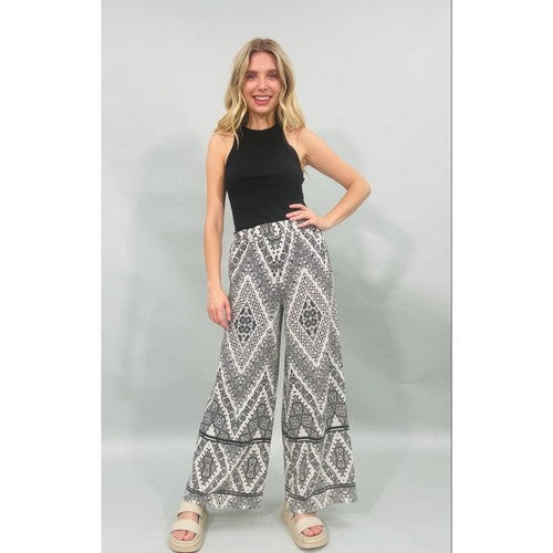 Bohemian Print Palazzo Pants White/Black