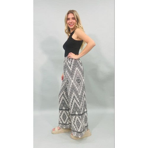 Bohemian Print Palazzo Pants White/Black