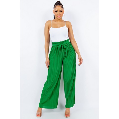 IP006N/ PB600 Pleated Palazzo Pants Kelly Green