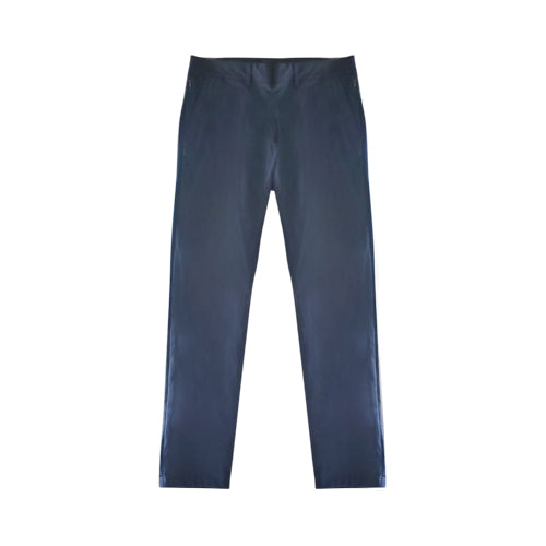 Tech Pant Slim Fit Long Satin Trousers with 3 Front Pockets and 1 Side Zip Pocket Navy