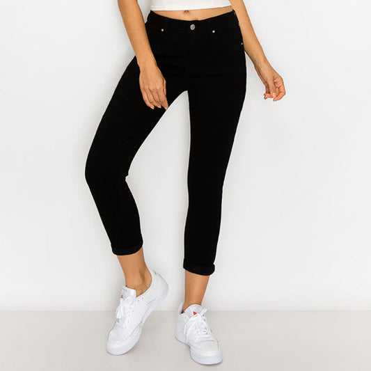 90239 Sustainable Rolled Cuff Capri Jeans Black