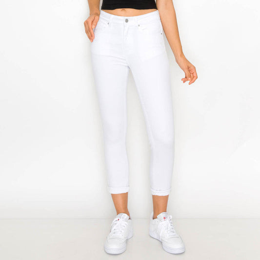 90239 Sustainable Rolled Cuff Capri Jeans White