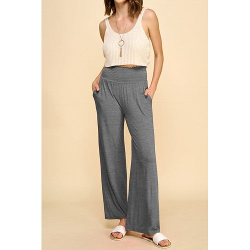 WB2389 High Waist Stretch Jersey Palazoo Pants  Heather Dark Grey