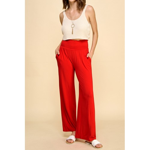 WB2389 High Waist Stretch Jersey Palazoo Pants  Red