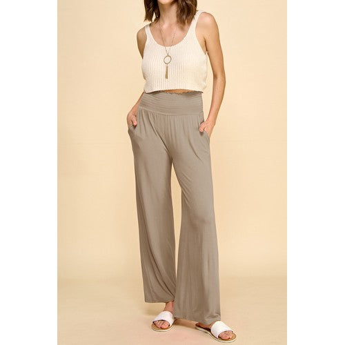 WB2389 High Waist Stretch Jersey Palazoo Pants  Taupe