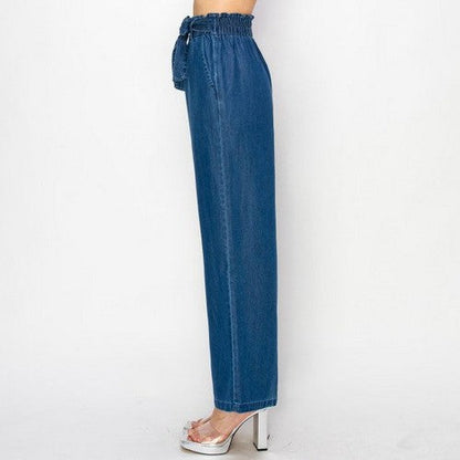 Wax Jean Loose Drape Elastic High Waisted Jeans in Medium Denim
