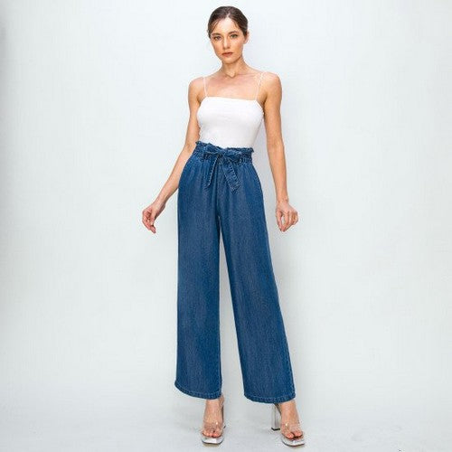 Wax Jean Loose Drape Elastic High Waisted Jeans in Medium Denim