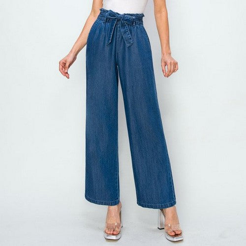 90342 Wax Jeans Loose Drape Elastic High Waisted Jeans in Medium Denim