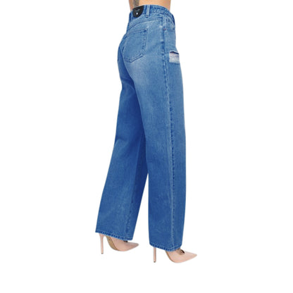 Denim BLVD Destructed Mom Jeans in Medium Denim