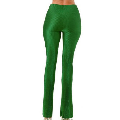 Pleated Slit Front Pants Green