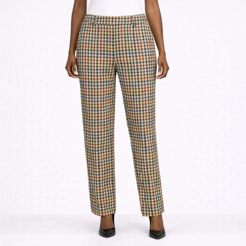 Straight Leg Heavy Jersey Dress Pant in Gingham Brown