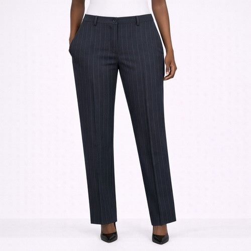 Straight Leg Dress Pant in Navy With Lavender Pinstripe