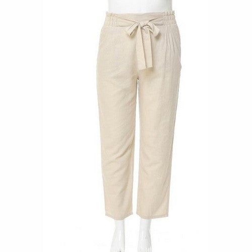 72297XL Tie Waist Slim Fit Linen Pants in Khaki