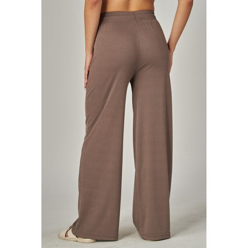 Rib Wide Leg Jogger Pants in Coffee Bean