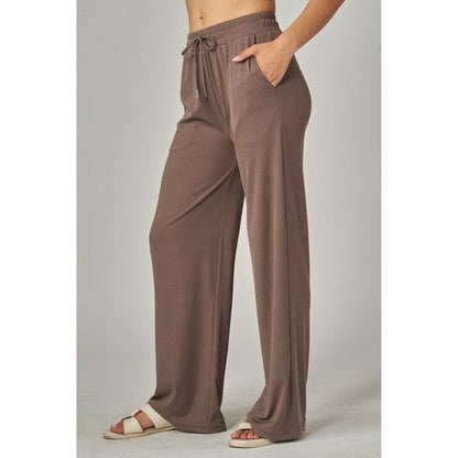 Rib Wide Leg Jogger Pants in Coffee Bean