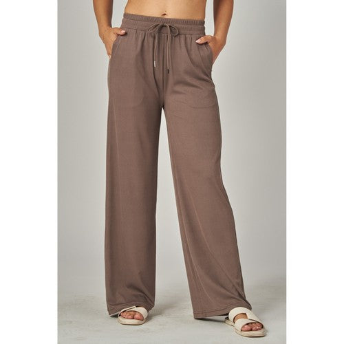EVE01 Rib Wide Leg Jogger Pants in Coffee Bean