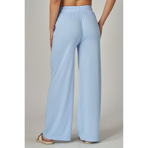 Rib Wide Leg Jogger Pants in Chambray Blue