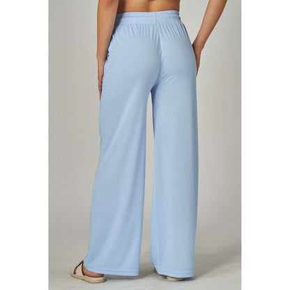 Rib Wide Leg Jogger Pants in Chambray Blue