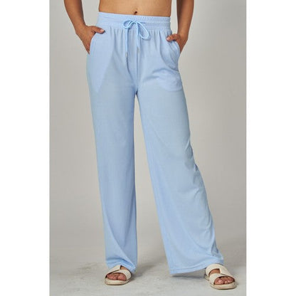EVE01 Rib Wide Leg Jogger Pants in Chambray Blue