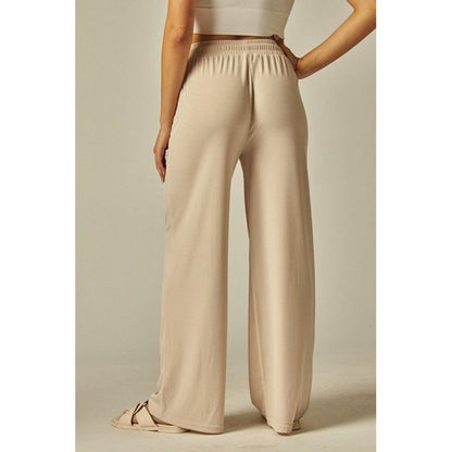 Rib Wide Leg Jogger Pants in Milk Tea