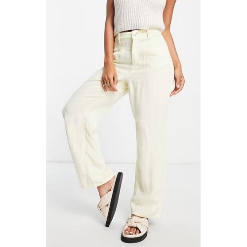 Mango Straight Linen Jeans in Pale Yellow
