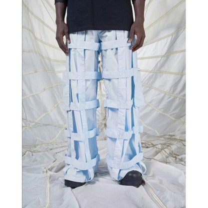 Criminal Damage Lattice wide Leg Cargo Pants in Blue