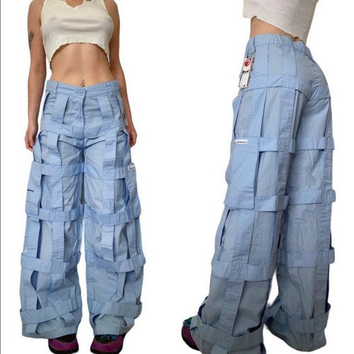 Criminal Damage Lattice wide Leg Cargo Pants in Blue