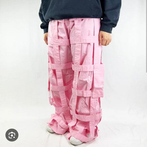 Criminal Damage Lattice wide Leg Cargo Pants in Pink