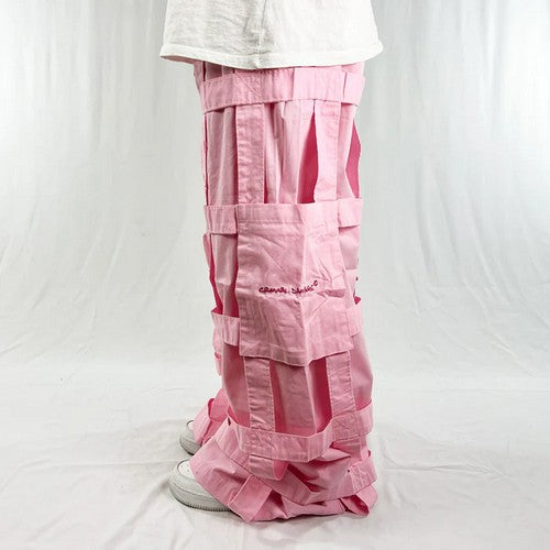 Criminal Damage Lattice wide Leg Cargo Pants in Pink