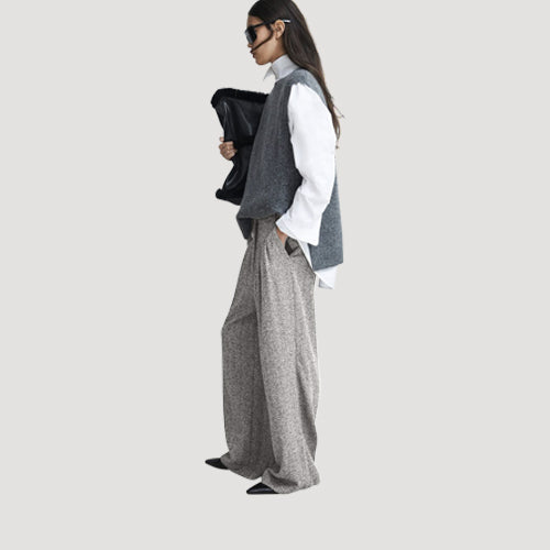 H&M Wide Leg Dress Pants in Light Grey Tweed
