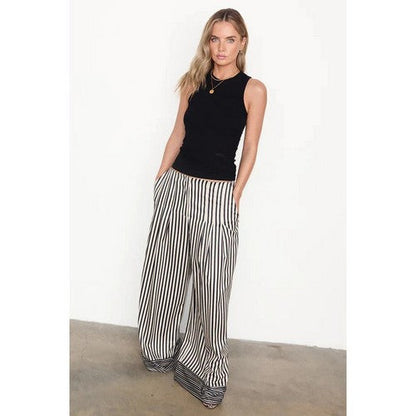 Never Fully Dressed Isla Satin Wide Leg Trouser in Black & Ivory